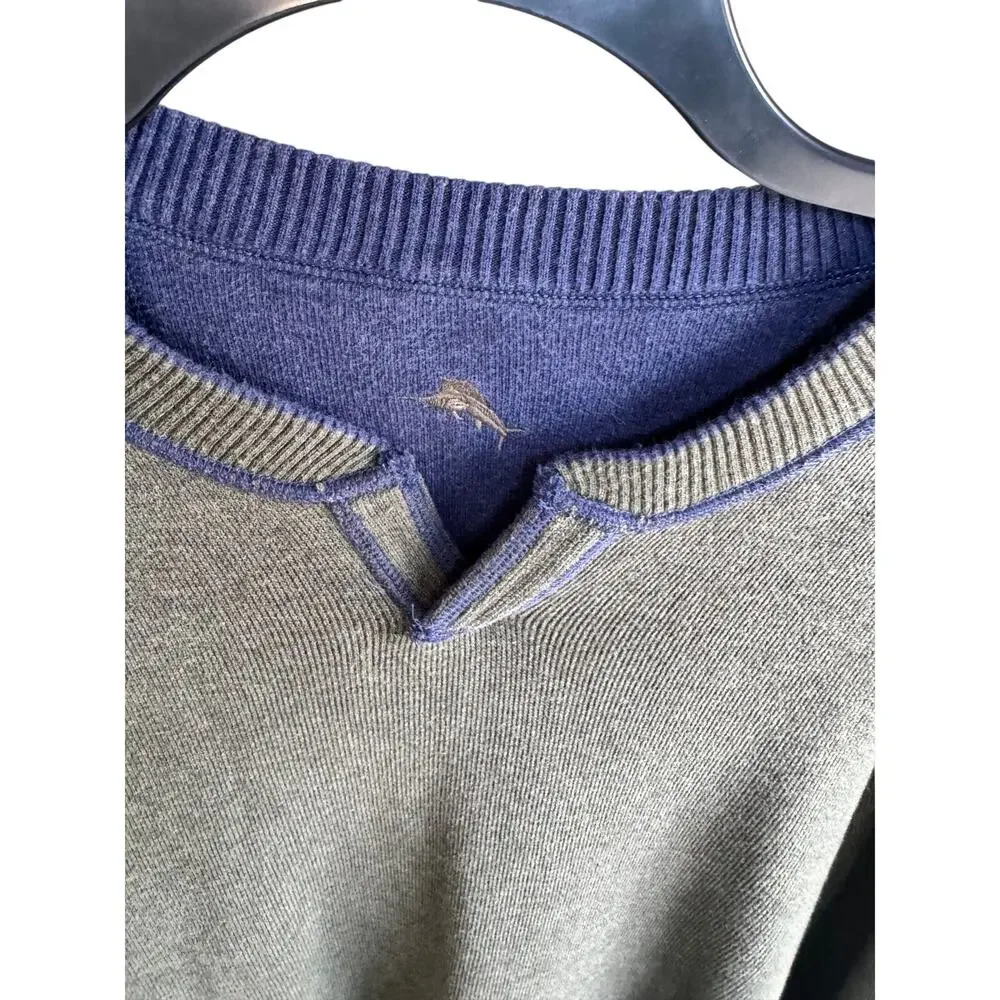 Tommy Bahama Men’s Large Reversible Sweater Olive Blue Crew Neck Pullover Knit